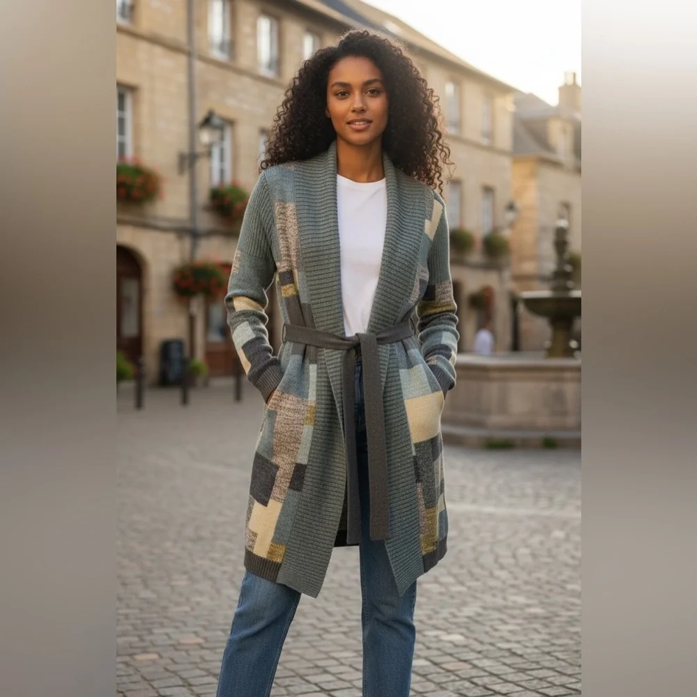 Nic + Zoe small long belted cardigan sweater soft